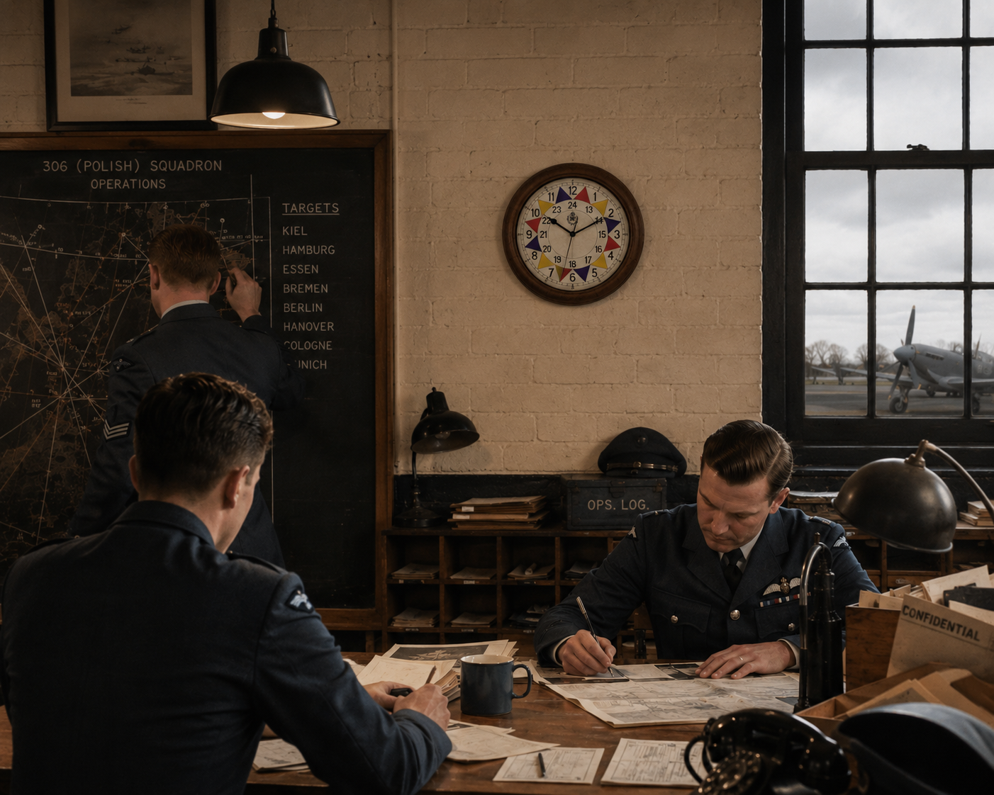 RAF 1940 Pattern "Battle of Britain" Replica Sector Wall Clock with Silent Sweep Movement in Wooden Case (Size 14" / 35.6cm)