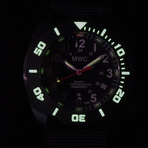MWC "Depthmaster" 100atm / 3,280ft / 1000m Water Resistant Military Divers Watch in PVD Stainless Steel Case with GTLS and Helium Valve (10 Year Battery Life)