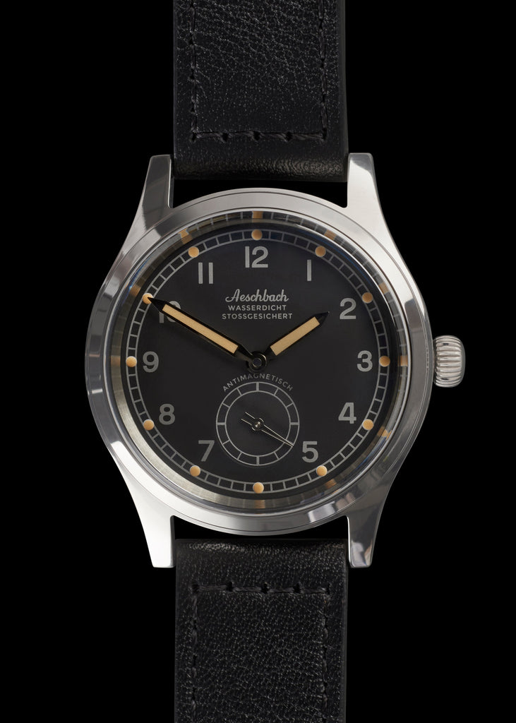 Aeschbach WW2 Pattern Germany Luftwaffe / Reichsluftfahrtministerium (RLM) Pilots Watch with an Automatic Swiss 31 Jewel Sellita SW260 Movement and a Domed Vintage Box Sapphire Crystal