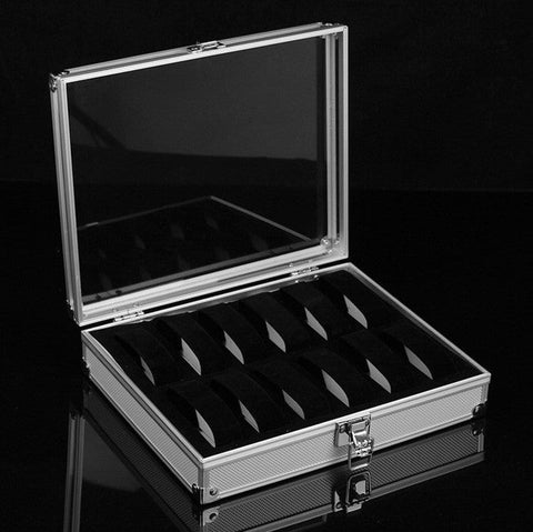 PU Leather Watch Display Case for 12 Watches with a Clear See Through Lid and Lock