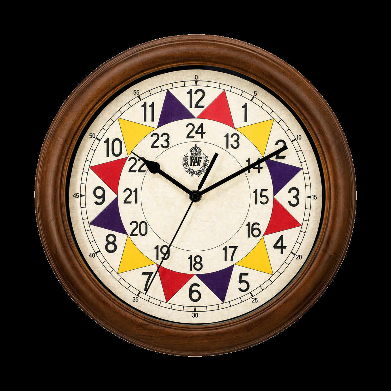 RAF 1940 Pattern "Battle of Britain" Replica Sector Wall Clock with Silent Sweep Movement  in Wooden Case (Size 14" / 35.6cm)