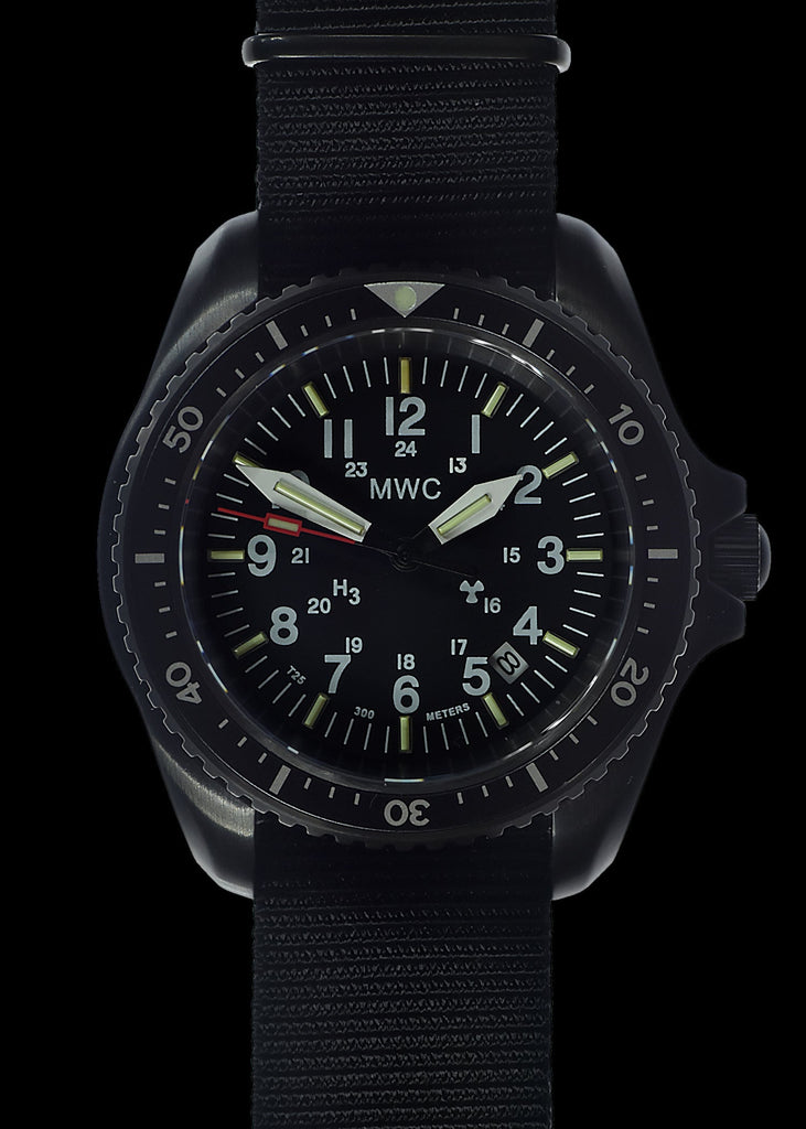 MWC Automatic Black PVD Military Divers Watch  - Tritium / GTLS Illumination, Ceramic Bezel and Sapphire Crystal