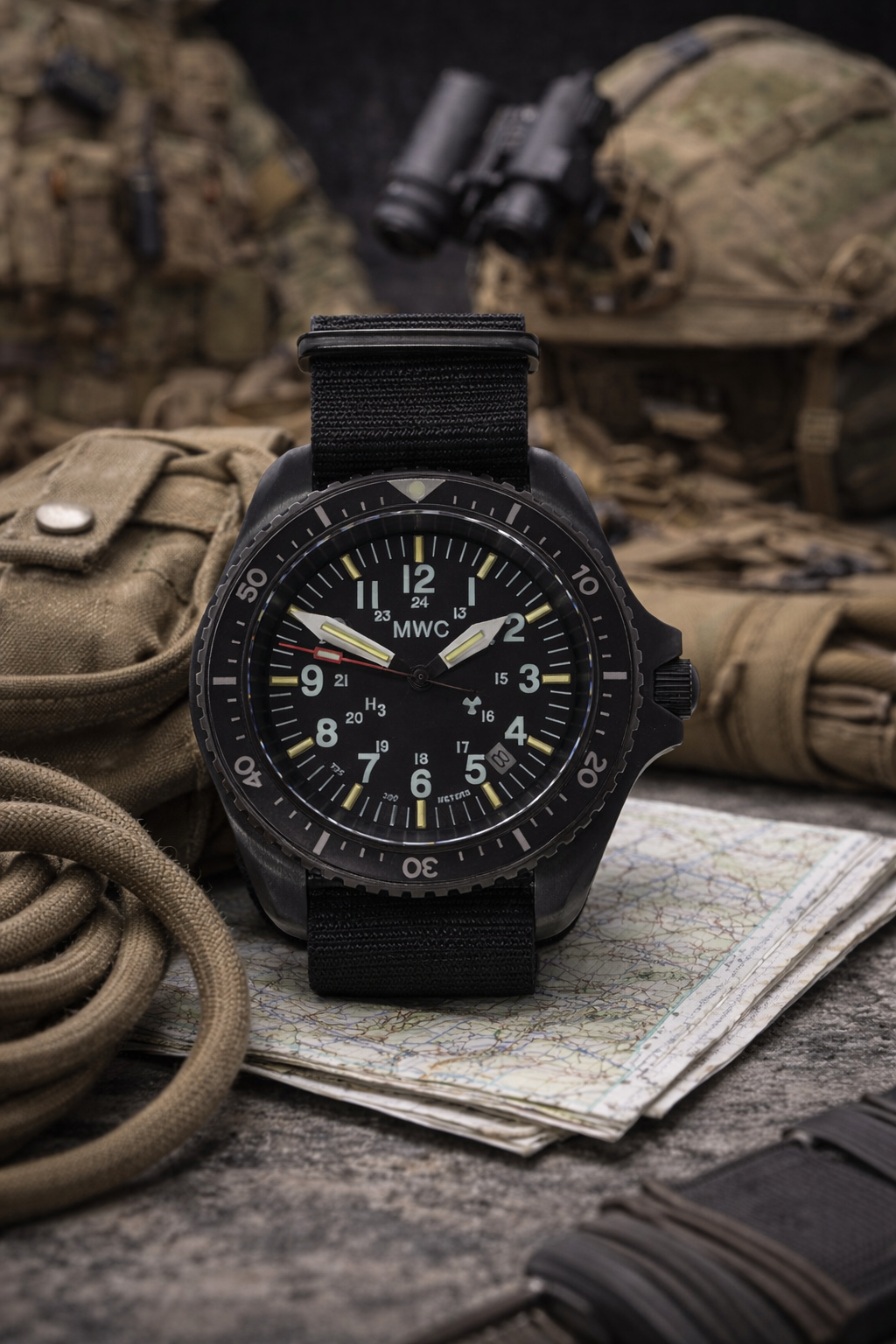 MWC Automatic Black PVD Military Divers Watch  - Tritium / GTLS Illumination, Sapphire Crystal and 60 Hour Power Reserve