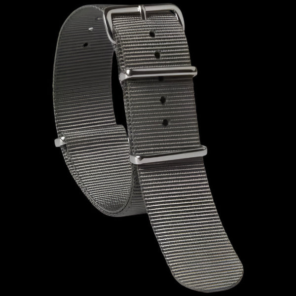 Single Pass 24mm Admiralty Grey NATO Military Watch Strap in Ballistic Nylon with Stainless Steel Fasteners