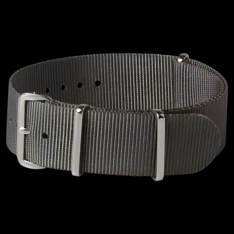 Single Pass 22mm Admiralty Grey NATO Military Watch Strap in Ballistic Nylon with Stainless Steel Fasteners