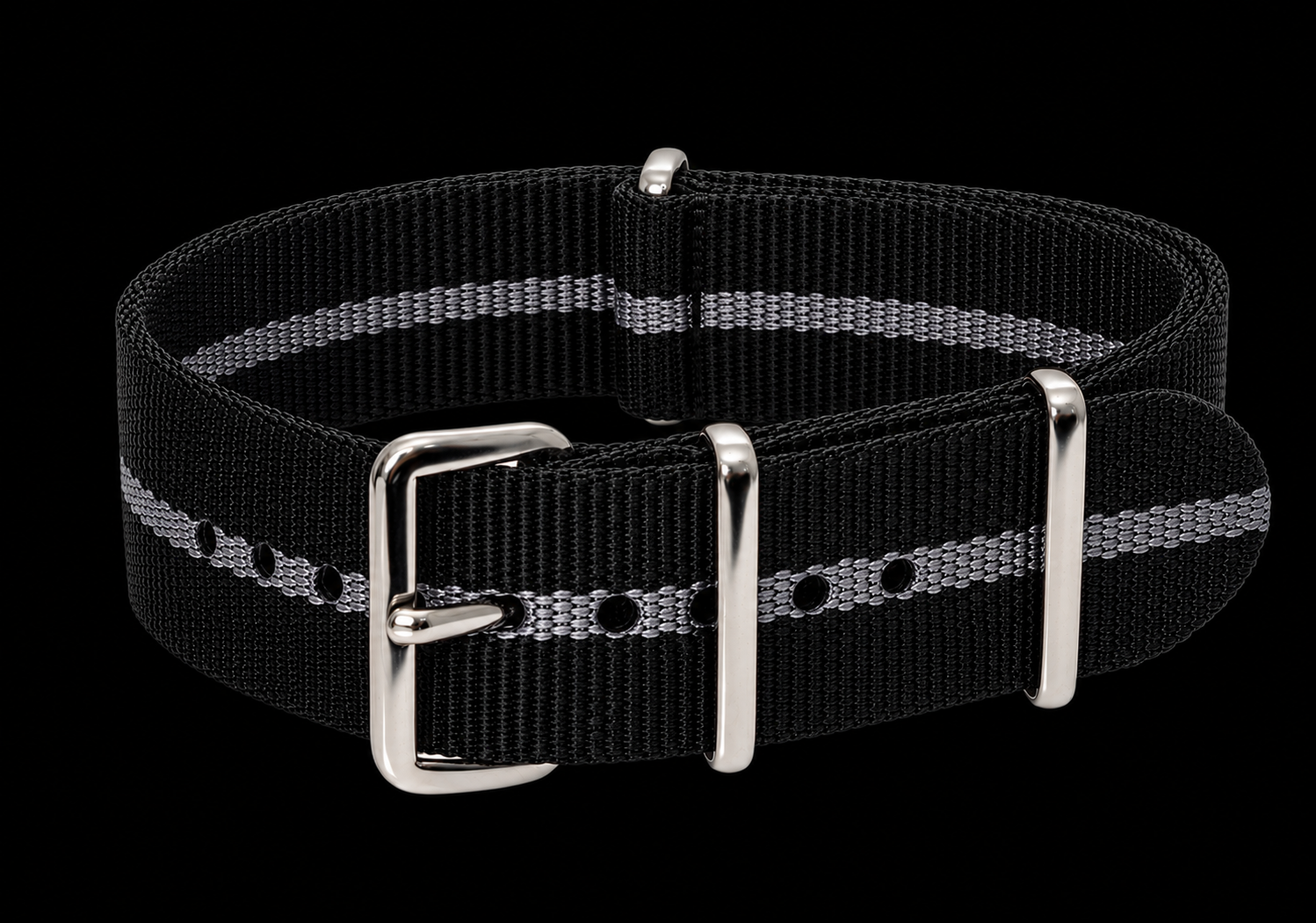 22mm Black and Grey NATO Nylon Military Watch Strap