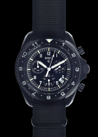 MWC NATO Pattern Stainless Steel Military Pilots Chronograph with Sapphire Crystal and Swiss Ronda Movement - 12 Hour GMT Bezel and GTLS/Tritium Illumination