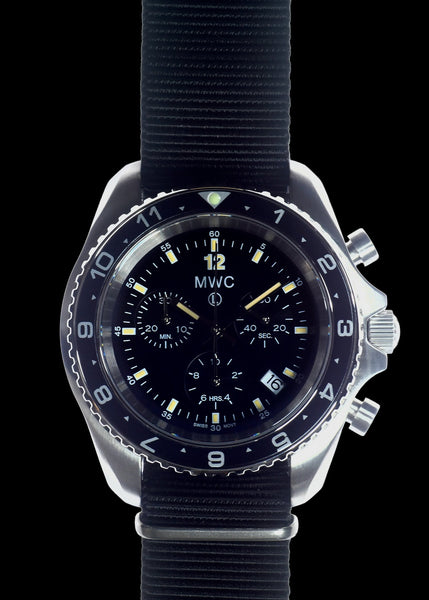 MWC NATO Pattern Stainless Steel Military Pilots Chronograph with Sapphire Crystal and Swiss Ronda Movement- 12 Hour GMT Bezel