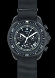 MWC NATO PatternBlack PVD Steel Military Pilots Chronograph with Sapphire Crystal and Swiss Ronda Movement with GTLS/Tritium Illumination