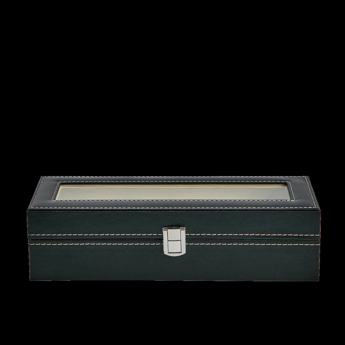 PU Leather Watch Display Case for 6 Watches with a Clear See Through L