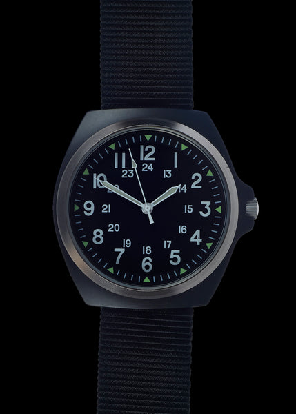 MIL-W-46374C 1980s U.S pattern Military Watch  in Black on a Nylon Webbing Strap