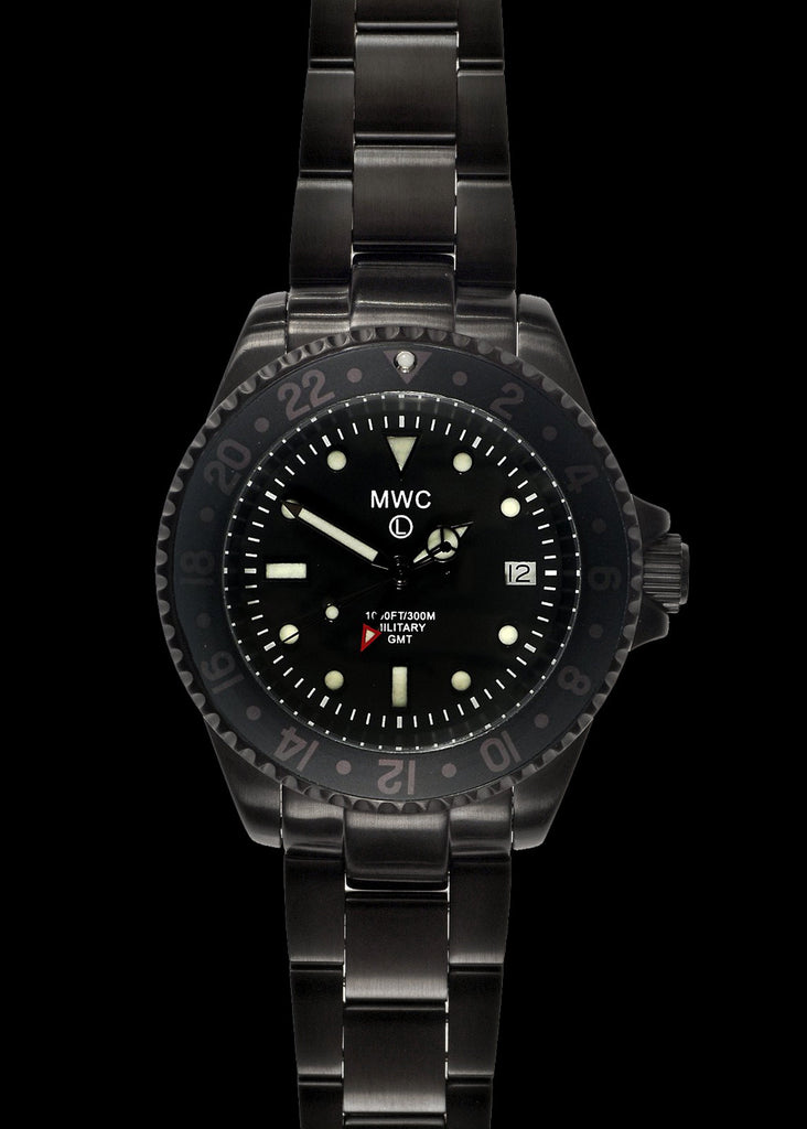 MWC GMT (Dual Time Zone) 300m / 1000ft Water Resistant PVD Steel Military Watch on Matching Steel Bracelet