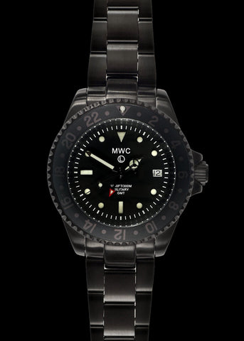 MWC GMT (Dual Time Zone) 300m / 1000ft Water Resistant PVD Steel Military Watch on Matching Steel Bracelet